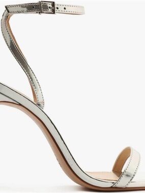 SCHUTZ Silver Metallic Ankle-Strap Stiletto Sandal
